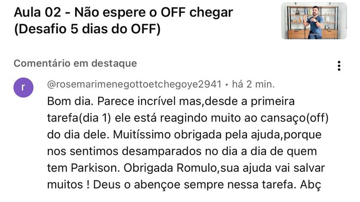 Comentário de aluna do Desafio 5 Dias